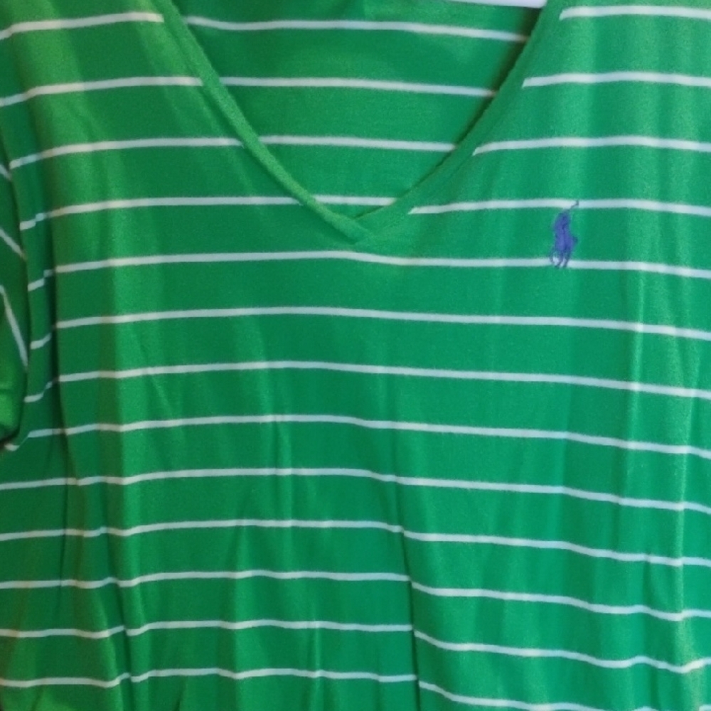 Ralph Lauren Green Striped V-Neck Shirt